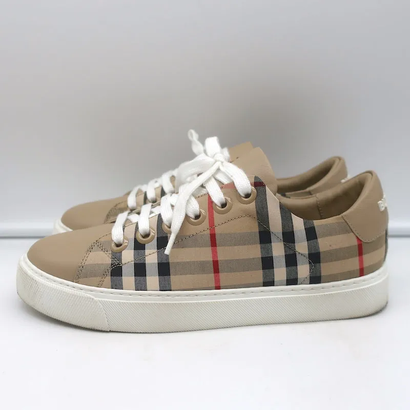 Burberry Vintage Check and Leather Low Top Sneakers Archive Beige Size 35.5