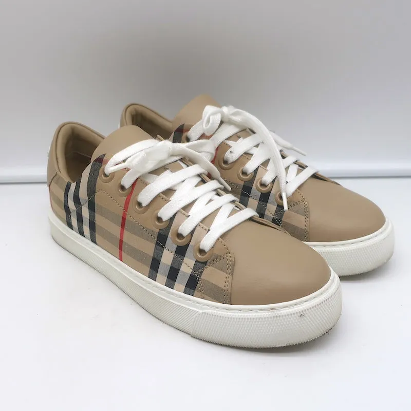 Burberry Vintage Check and Leather Low Top Sneakers Archive Beige Size 35.5