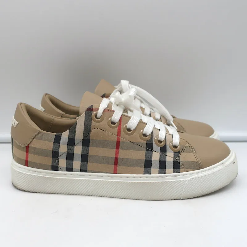 Burberry Vintage Check and Leather Low Top Sneakers Archive Beige Size 35.5