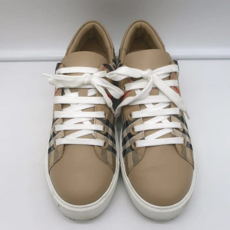 Burberry Vintage Check and Leather Low Top Sneakers Archive Beige Size 35.5