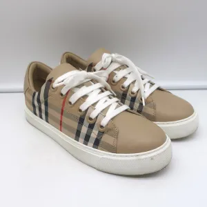 Burberry Vintage Check and Leather Low Top Sneakers Archive Beige Size 35.5