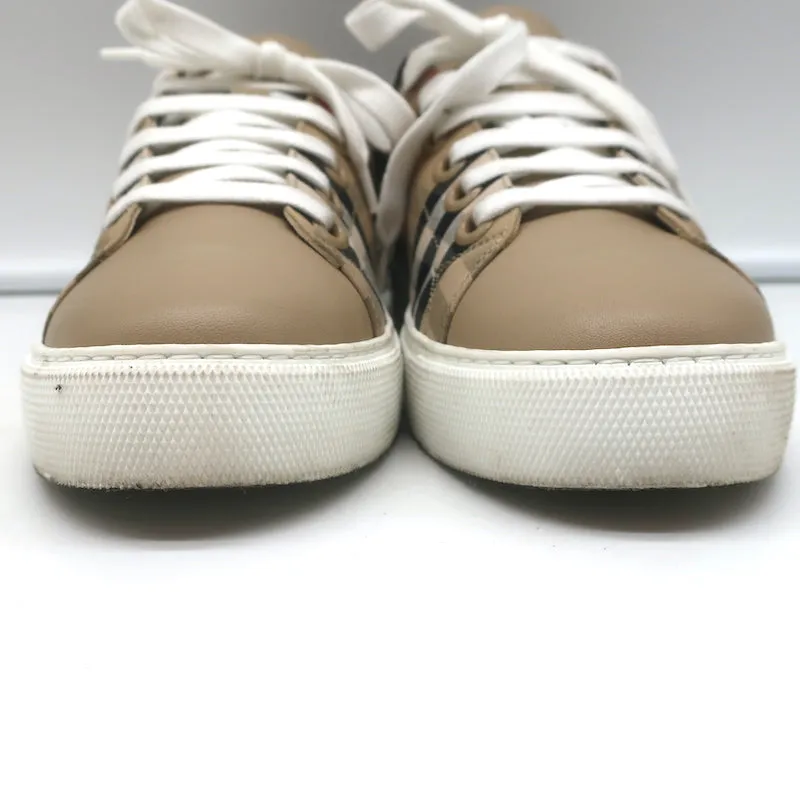 Burberry Vintage Check and Leather Low Top Sneakers Archive Beige Size 35.5