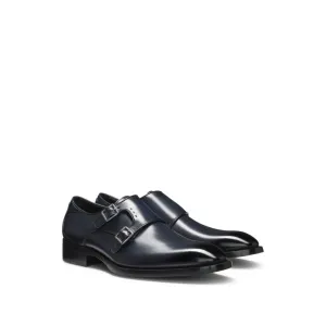 Double-strap monk shoes in burnished leather