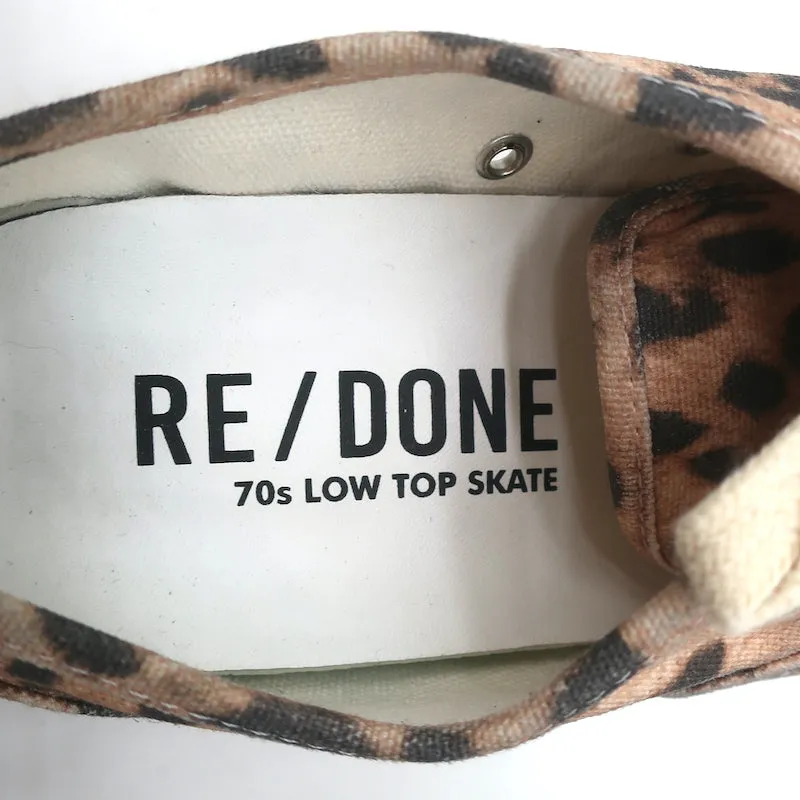 RE/DONE 70s Low Top Skate Sneakers Faded Leopard Print Canvas Size 40 NEW