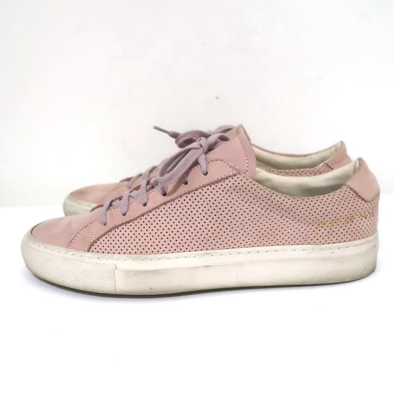 Woman by Common Projects Achilles Low Top Sneakers Pink Perforated Suede Size 38