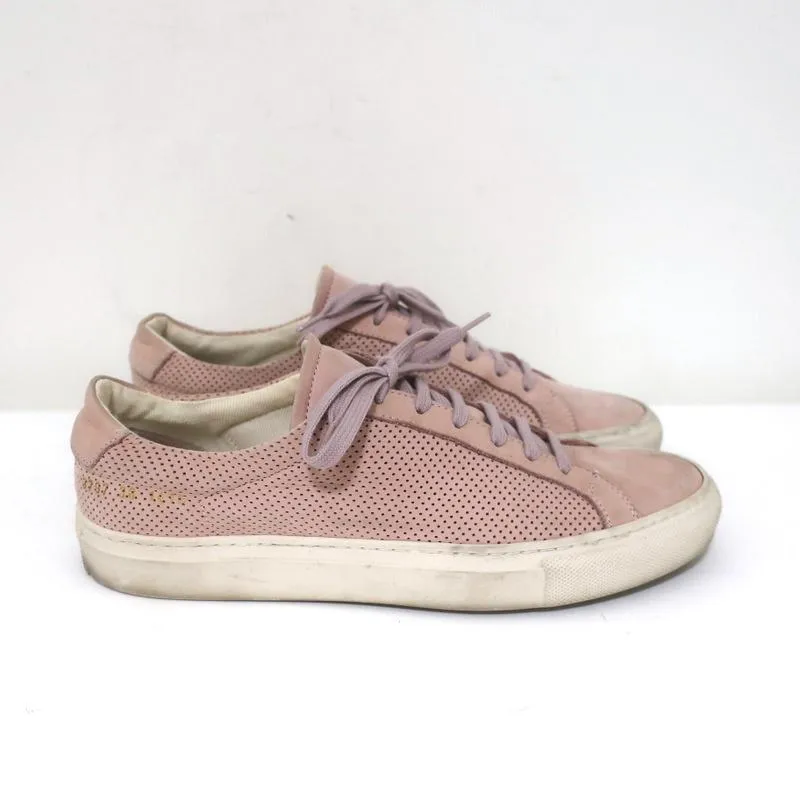 Woman by Common Projects Achilles Low Top Sneakers Pink Perforated Suede Size 38