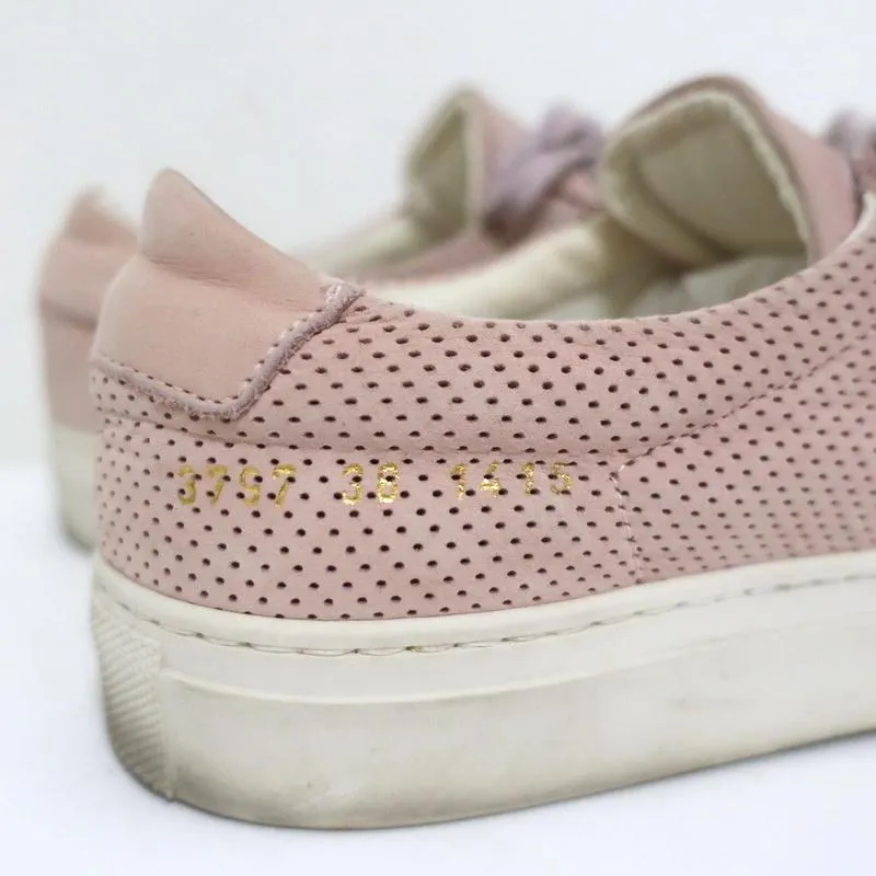 Woman by Common Projects Achilles Low Top Sneakers Pink Perforated Suede Size 38
