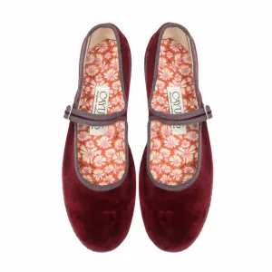 Women's Velvet Mary Jane Shoes In Bordeaux Red